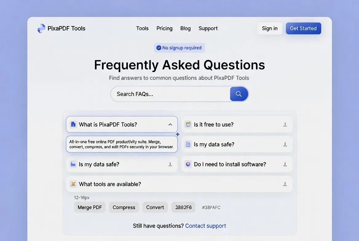 FAQs – PixaPDF Tools Frequently Asked Questions and Help Center