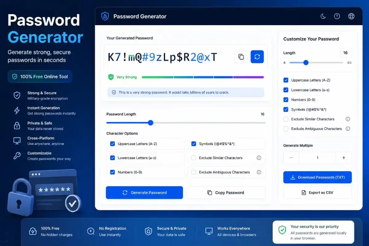 Password Generator – 100% Free Strong Password Creator Tool