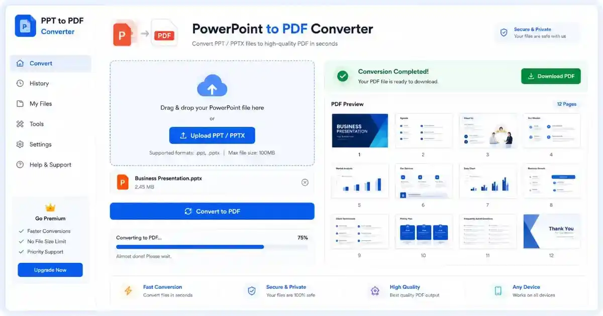 PowerPoint to PDF 1 Click Free Online Converter Tool 1 PowerPoint to PDF Easy Online File Conversion Tool