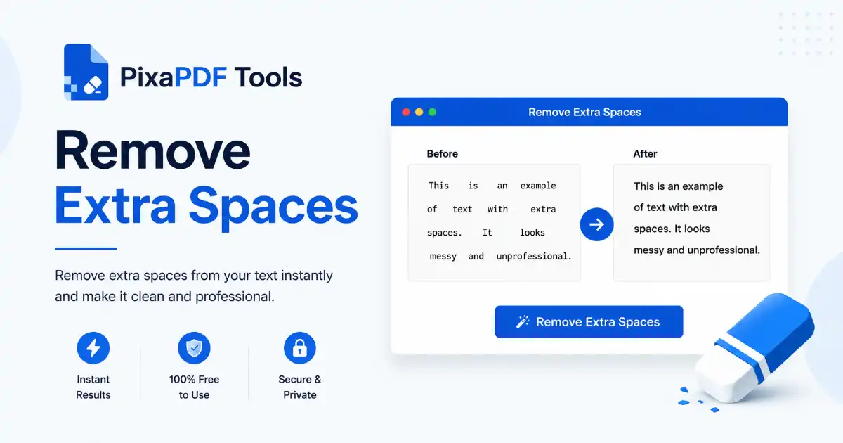 Remove Extra Spaces 100% Free Online Fast Easy Tool 1 Remove extra spaces tool showing text cleanup interface with input and output text areas in modern browser window